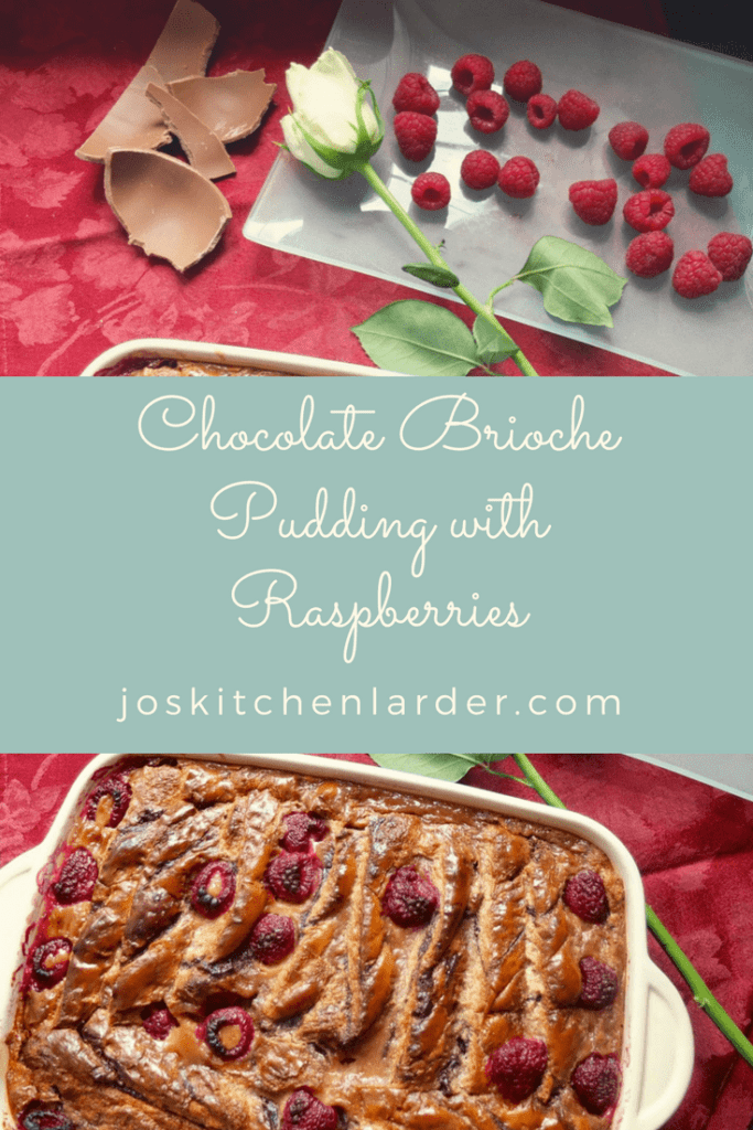 Chocolate Brioche Pudding with Raspberries