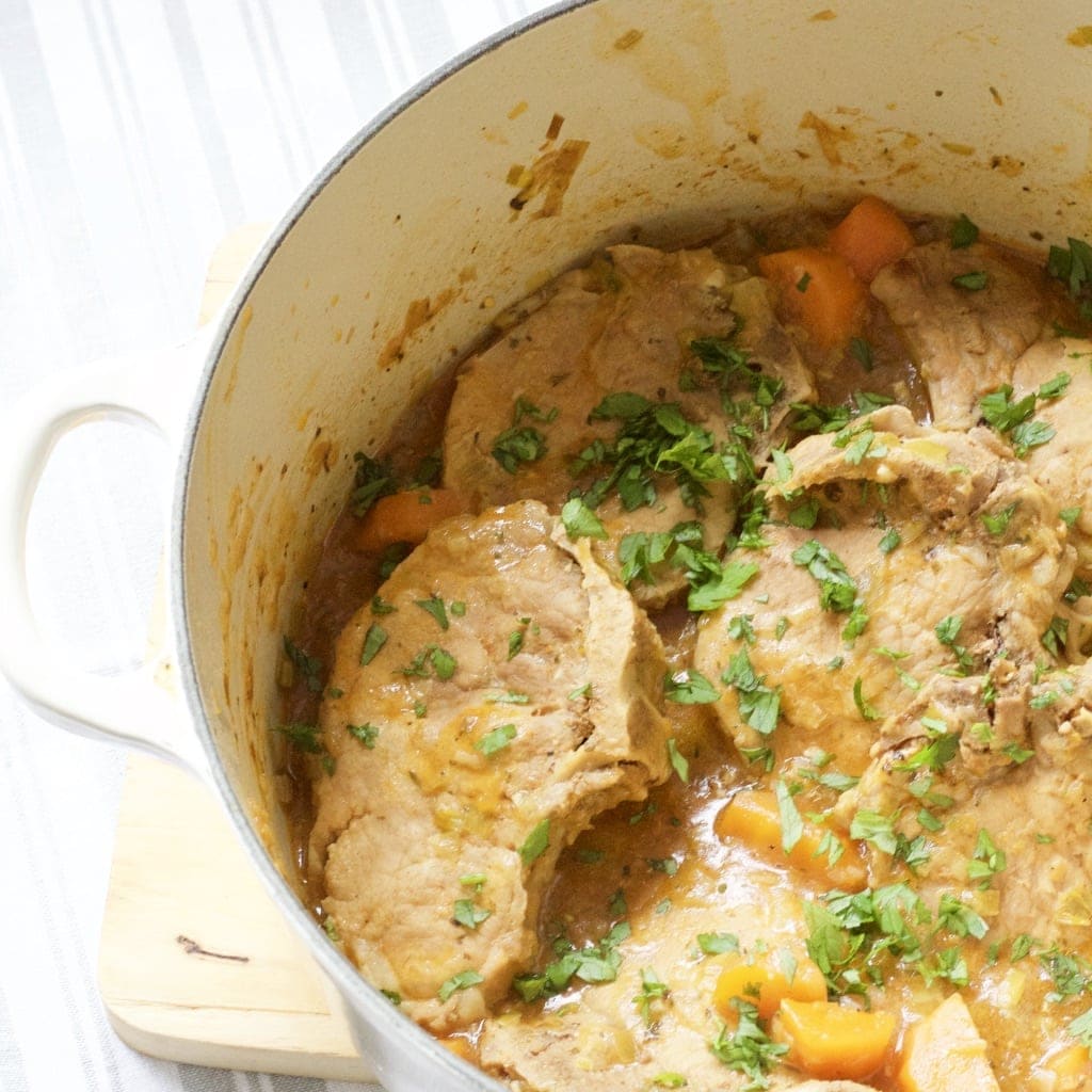 Braised Pork Chops with Leeks & Carrots