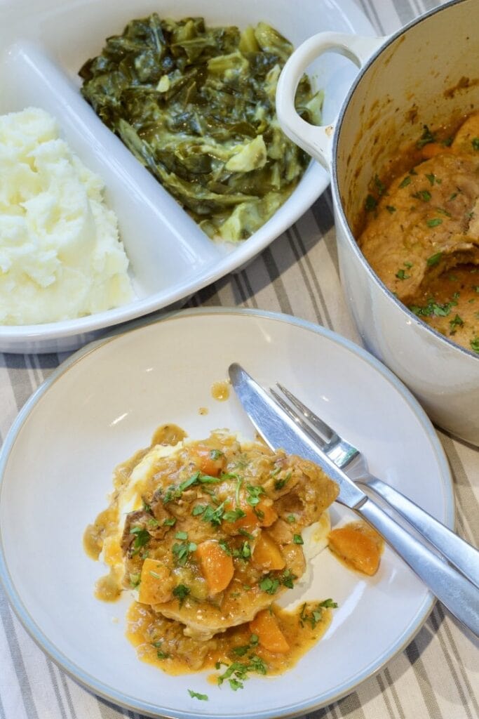 Braised Pork Chops with Leeks & Carrots