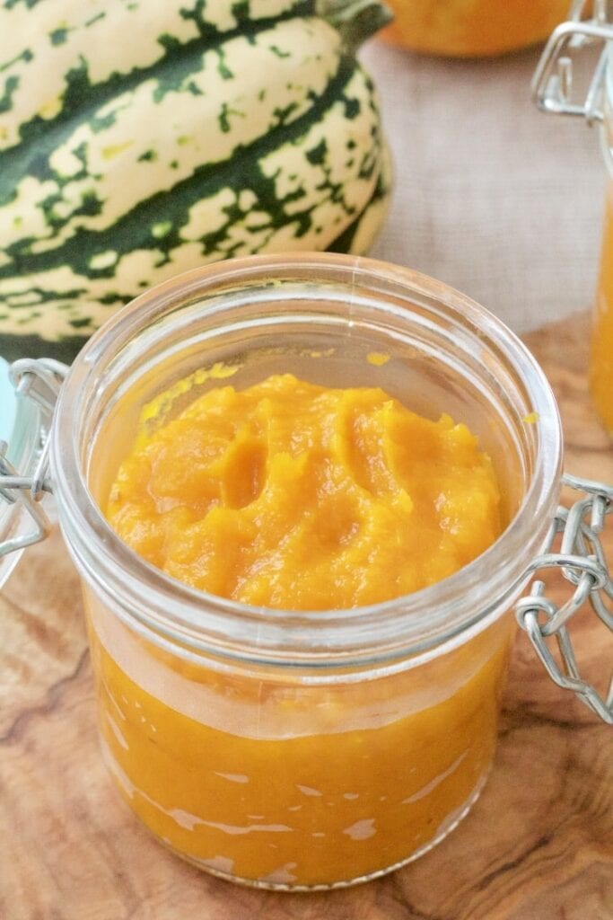 Pumpkin puree in a jar.