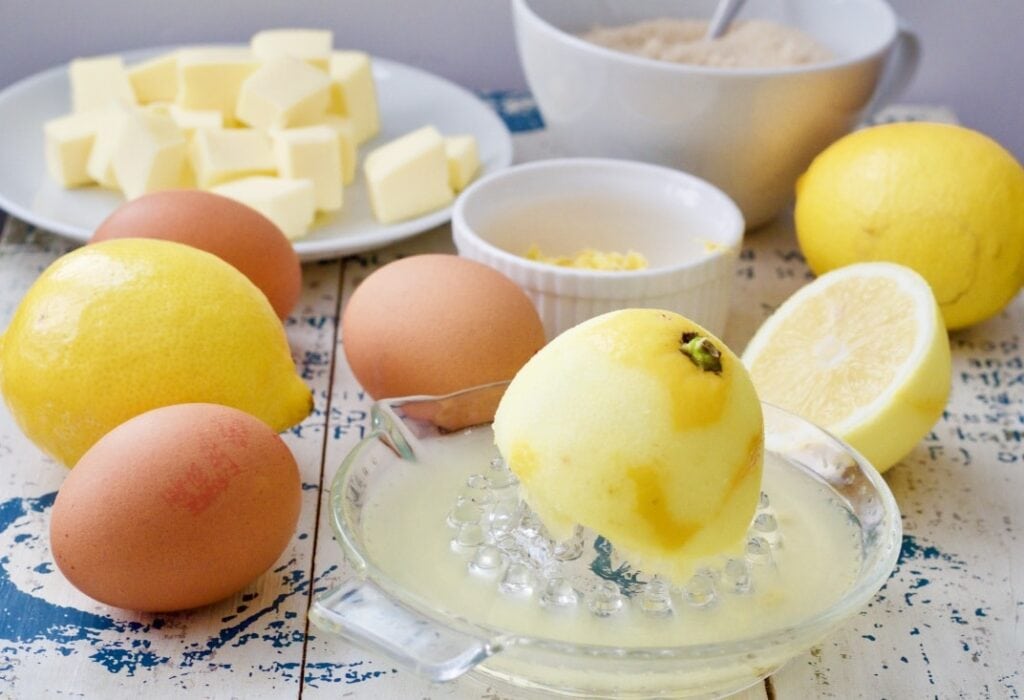 Lemons, eggs and other ingredients.