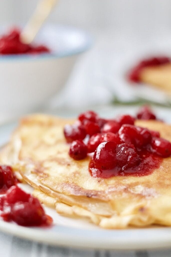 Pancakes (Crêpes) with Mascarpone & Cranberry Compote - close up