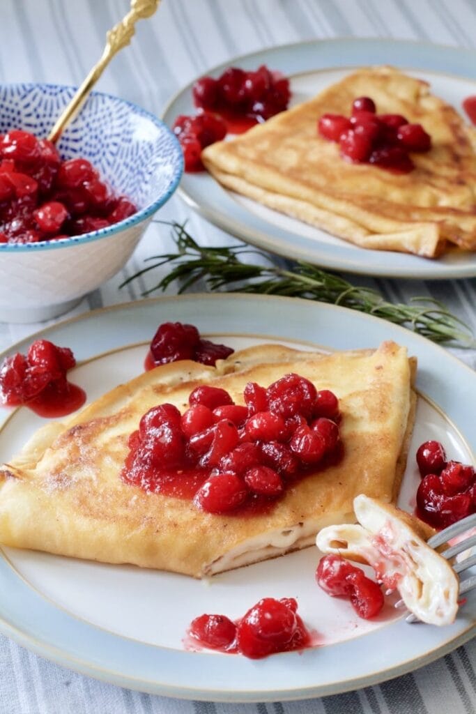 Pancakes (Crêpes) with Mascarpone & Cranberry Compote