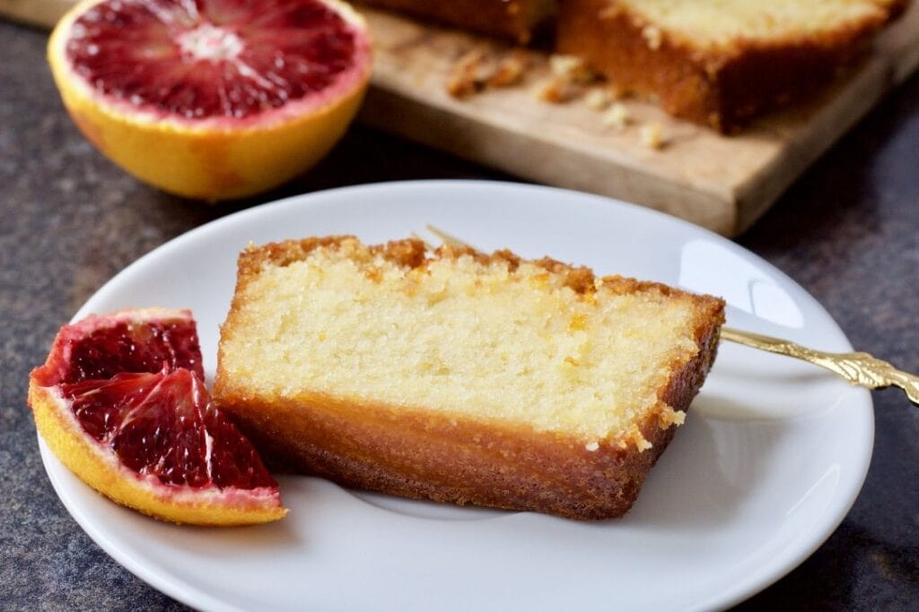 Slice of cake on a plate.