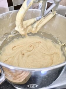 Cake mixture in a food processor.