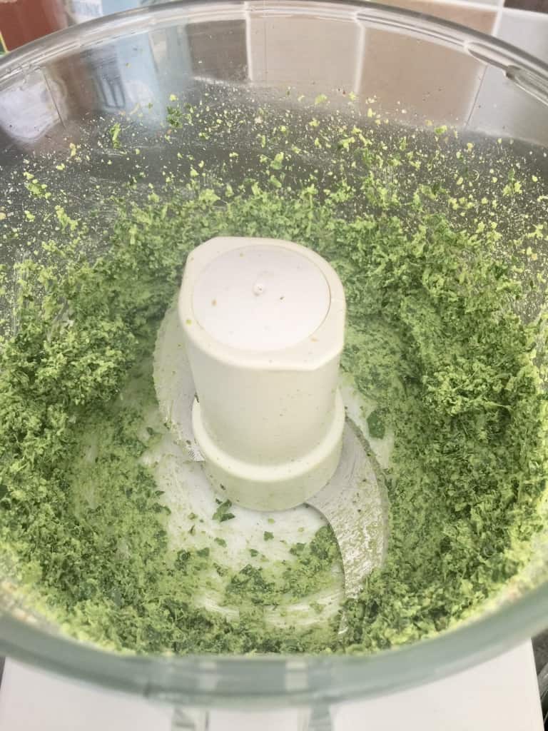 Walnuts, wild garlic & parsley stalks blended together in food processor.