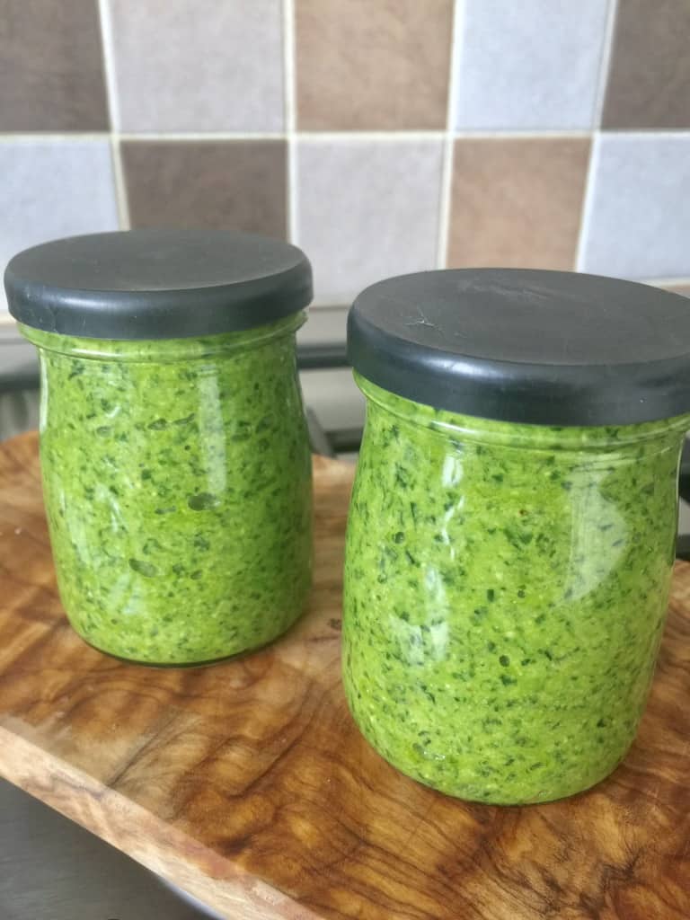 Wild Garlic & Walnut Pesto in jars.