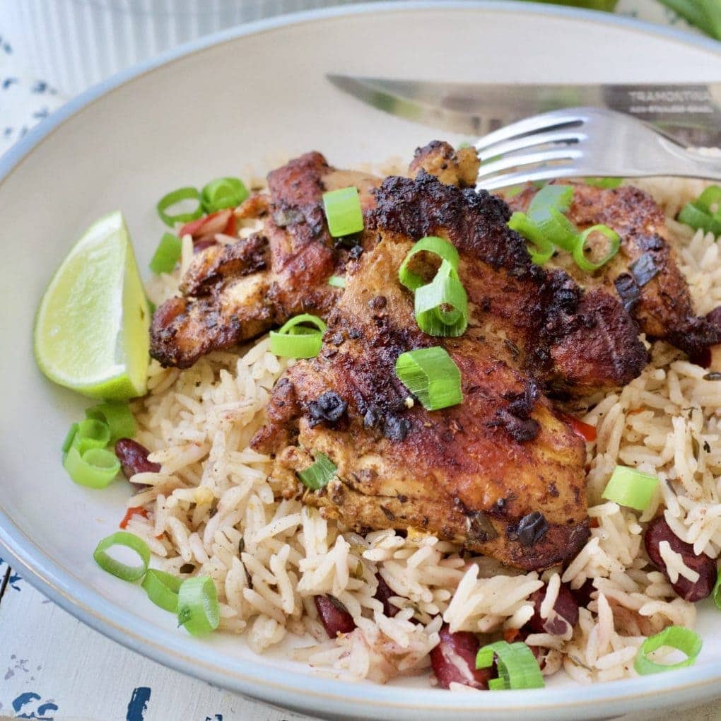 Cheat's Jerk Chicken with Rice & Peas (Beans) Jo's Kitchen Larder