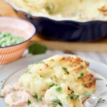 Portion of fish pie on a plate.