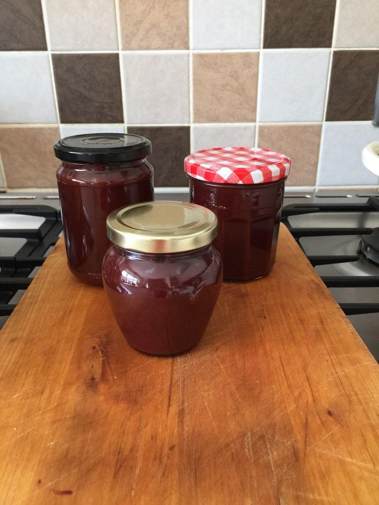 Plum Jam with Chocolate in jars.
