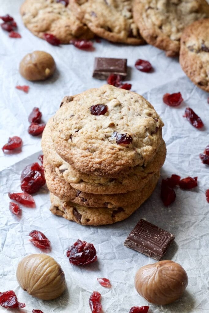 Dark Chocolate Cranberry Chestnut Cookies