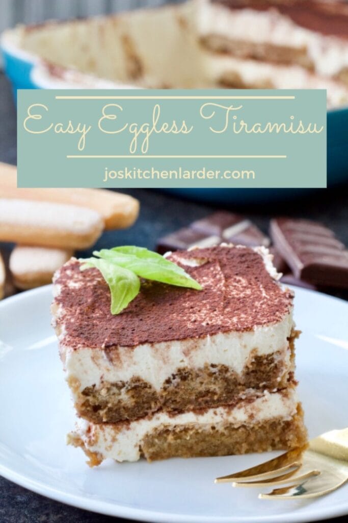 Easy Eggless Tiramisu - slice on a plate