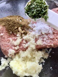 Easy Lamb Kofta Meatballs - adding chopped mint to the mixture