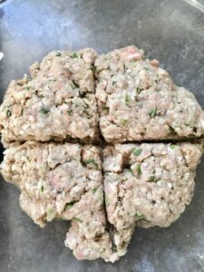 Easy Lamb Kofta Meatballs - meat mixture divided into 4
