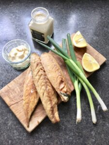 Smoked Mackerel Pate - all the ingredients laid out on the board