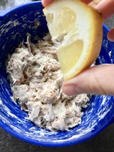 Smoked Mackerel Pate - lemon juice being added to the mackerel