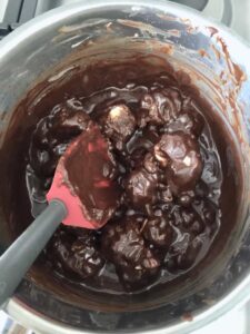 Chocolate Banana Cake - chocolate & butter melting in the saucepan