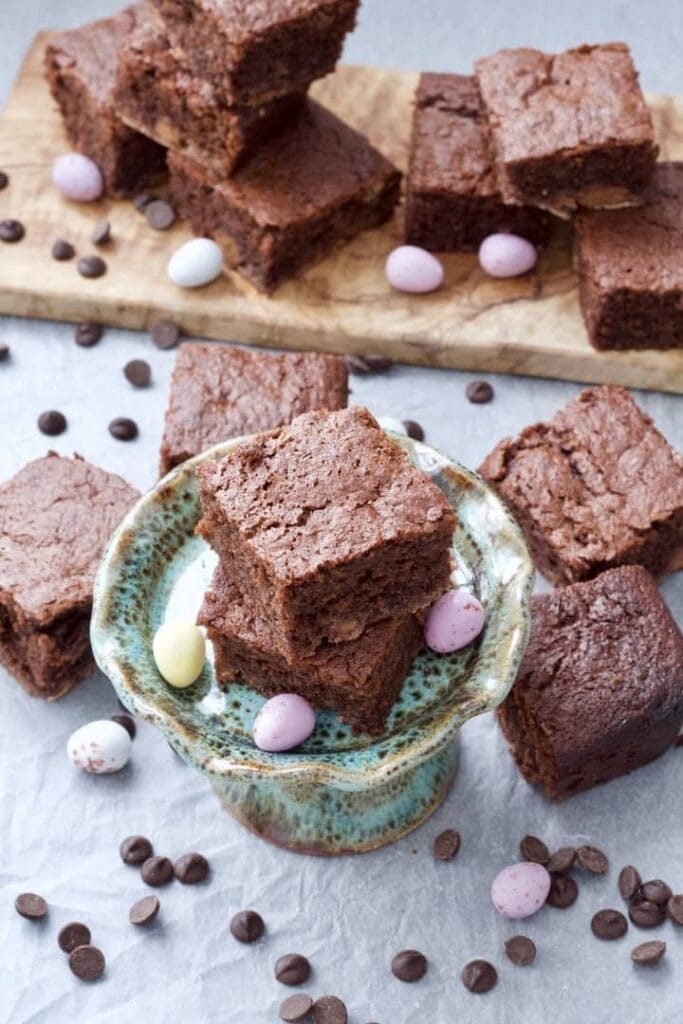 Chocolate Banana Cake squares with Mini Eggs