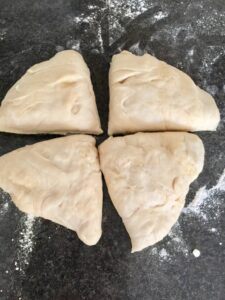 Easy Flatbread (No Yeast) - dough divided into 4 equal pieces