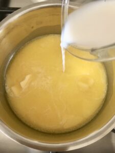 Easy Flatbread (No Yeast) - milk being added to melted butter