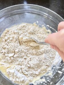 Easy Flatbread (No Yeast) - dough being mixed by spoon