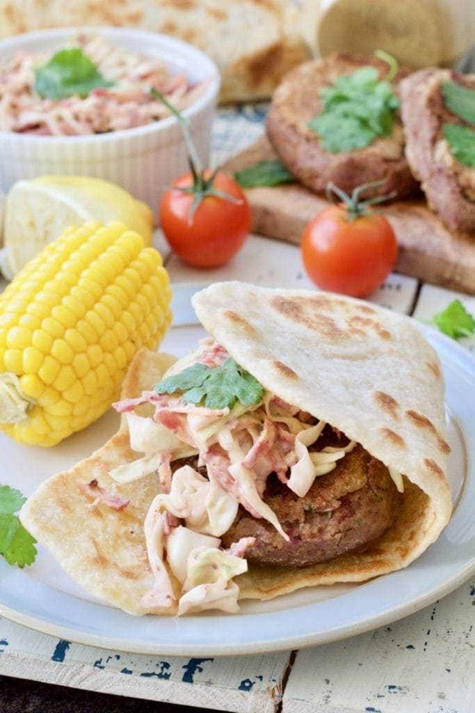 Easy Flatbread (No Yeast) with falafel burgers