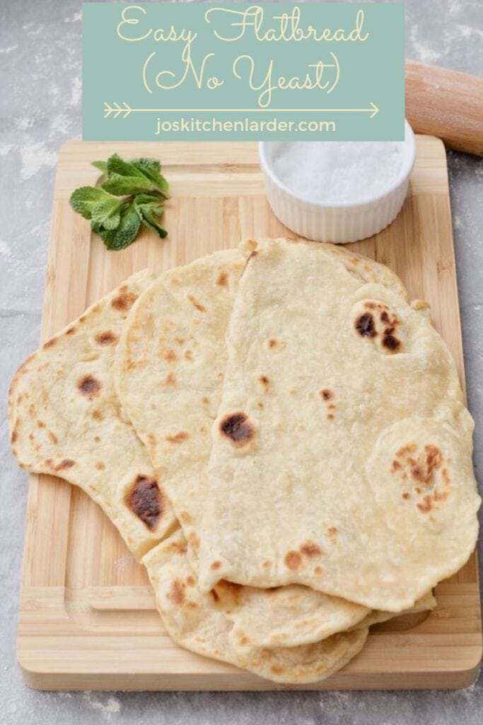 Easy Flatbread (No Yeast) on the wooden board with some salt