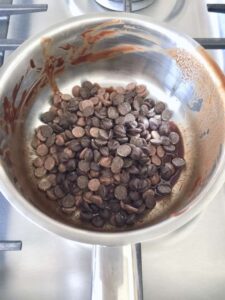 chocolate chips in a pan