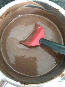 cheesecake mixture mixed with melted chocolate
