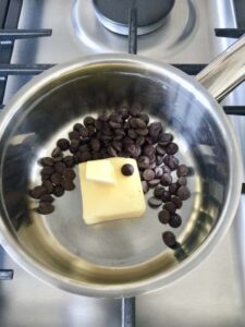 chocolate chips and butter in a pan
