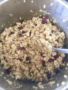 Flapjacks mixture with cranberries in a pan