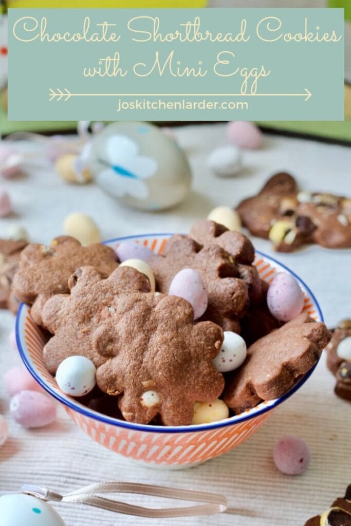 Chocolate Shortbread Cookies with Mini Eggs in a bowl