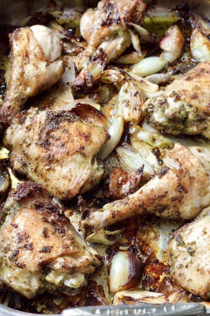 Roast Chicken Traybake with Shallots & Wild Garlic Pesto