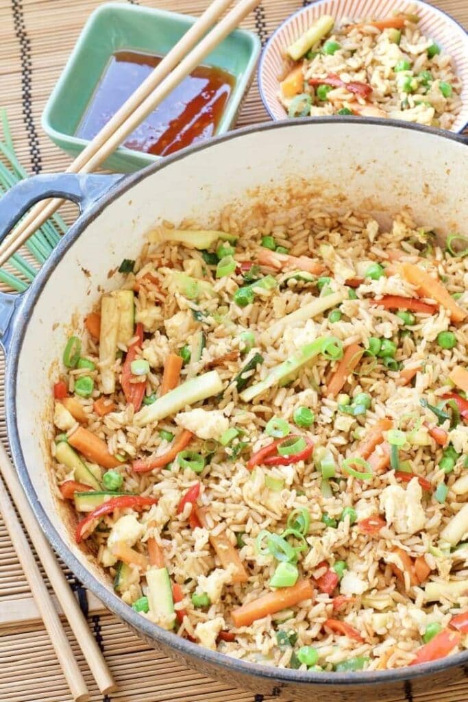Vegetable Egg Fried Rice in a pan