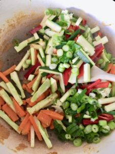various vegetables in a pan