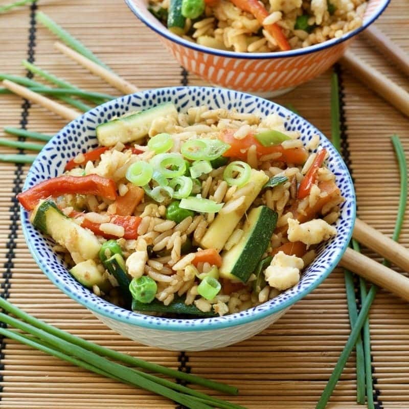 Vegetable Egg Fried Rice in a bowl