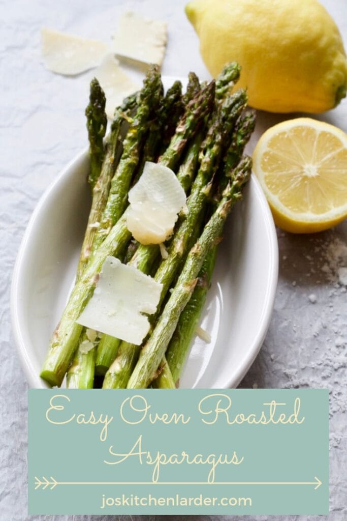 roasted asparagus in a dish with parmesan