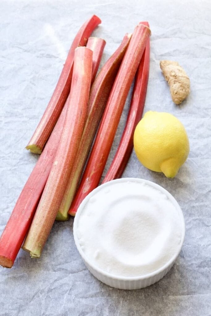 Rhubarb, sugar, lemon & ginger.
