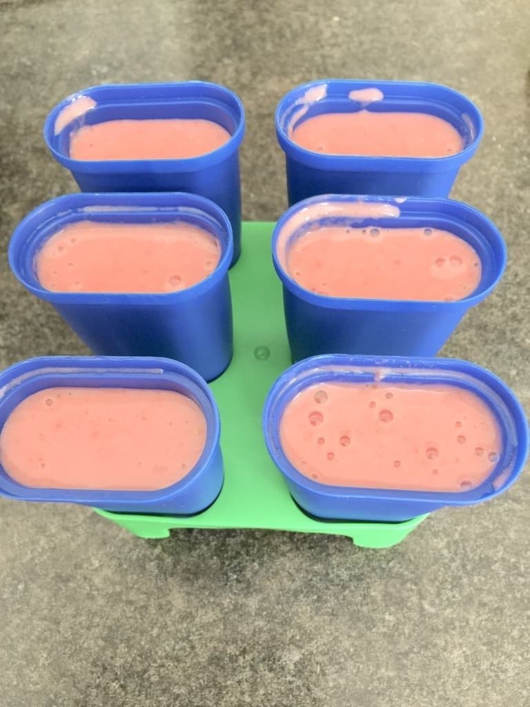 Ice lollies mixture in the open moulds.