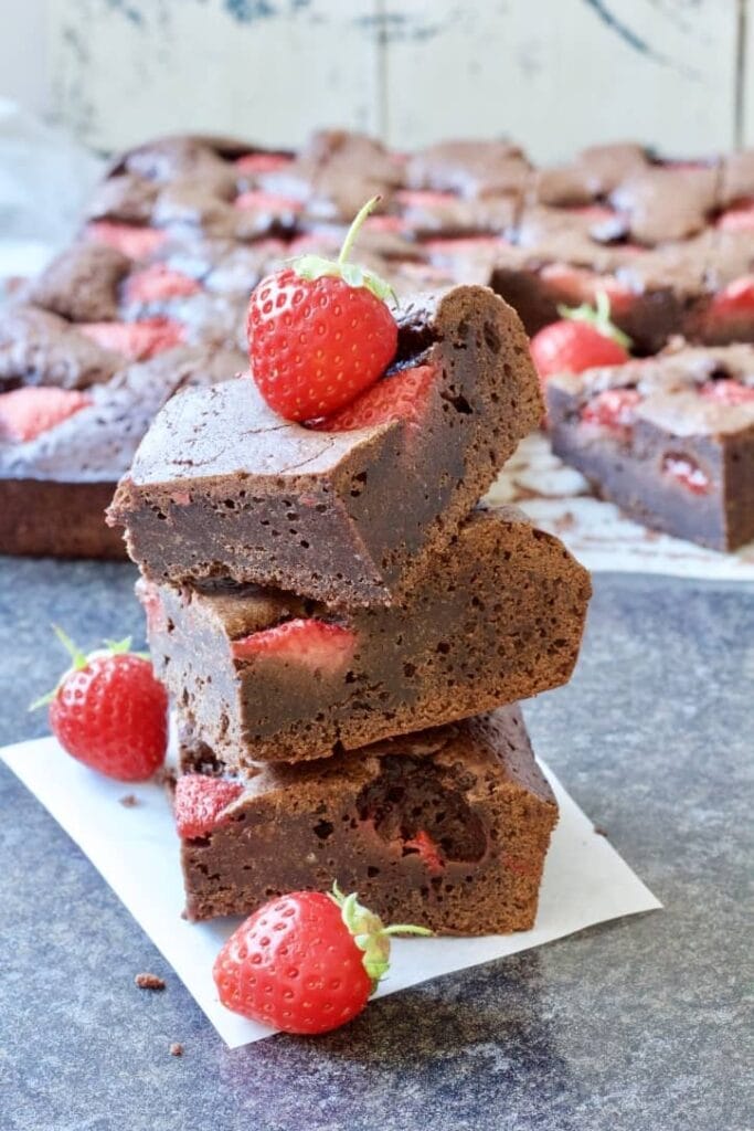 Three brownies stacked up.