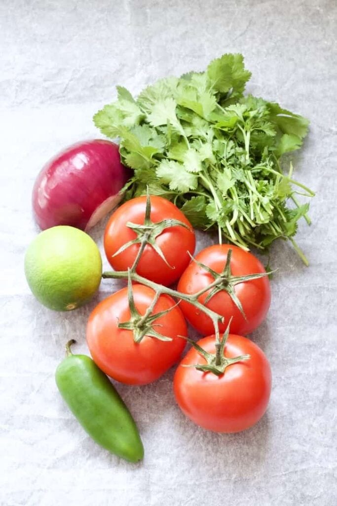 Ingredients for tomato salsa.