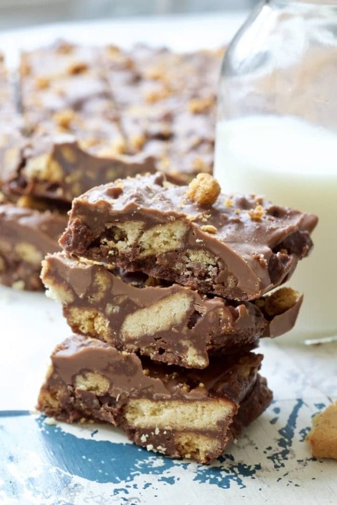 Stack of rocky road squares.