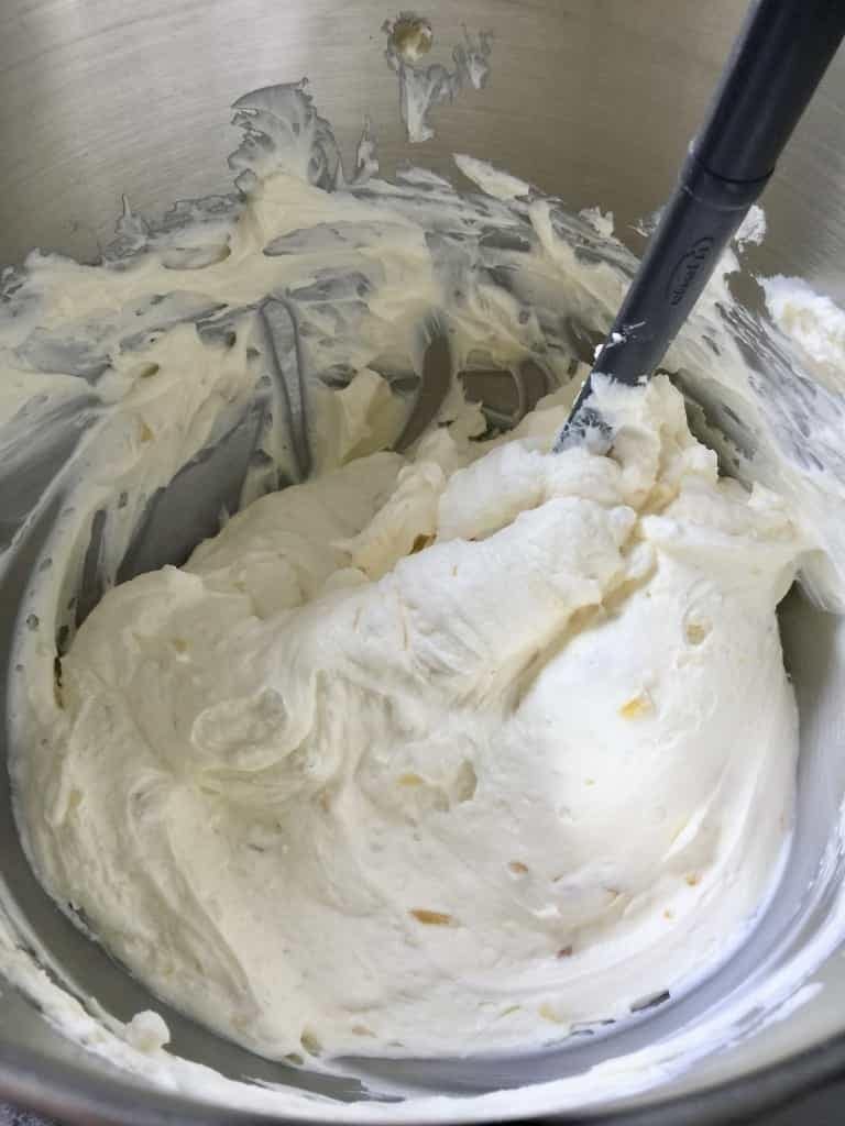 Stem ginger cheesecake filling in a bowl.