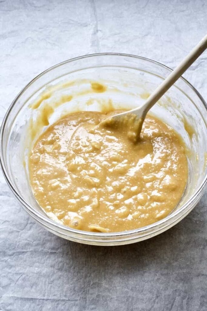 Ready blondie batter in a bowl.