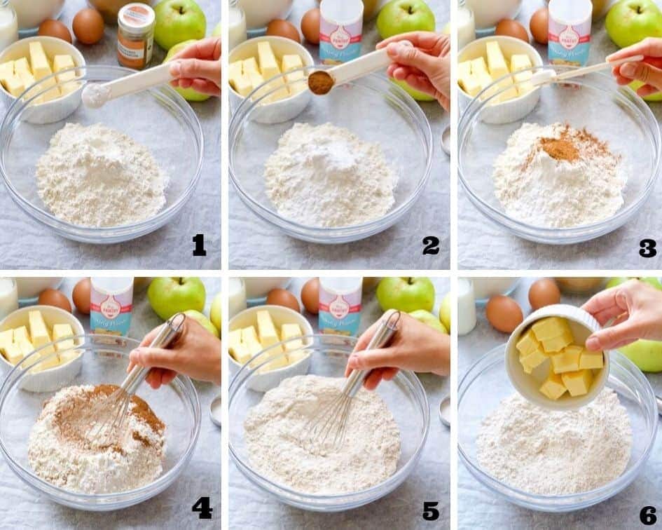 Collage of steps when making apple cake 1.