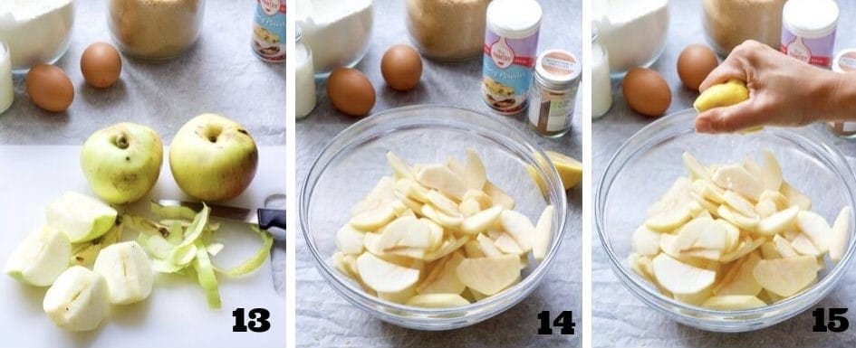 Collage of steps when making apple cake 3.