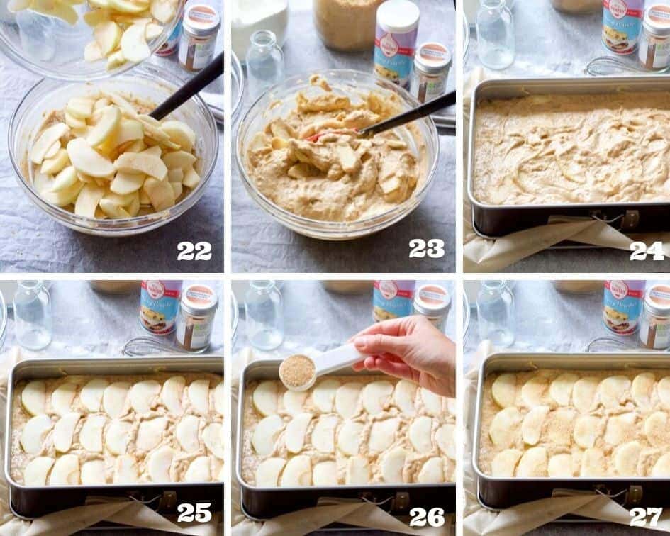 Collage of steps when making apple cake 5.