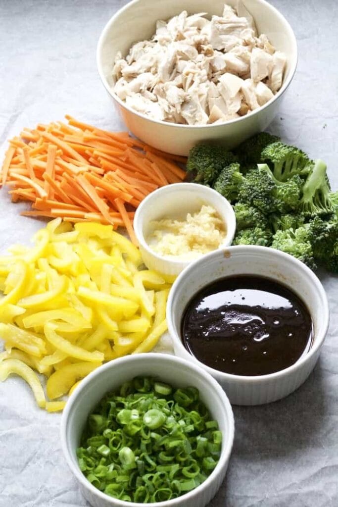 Ingredients for chicken chow mein.