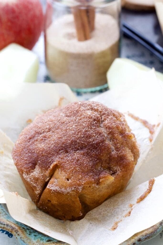 Close up of apple & cinnamon muffin.