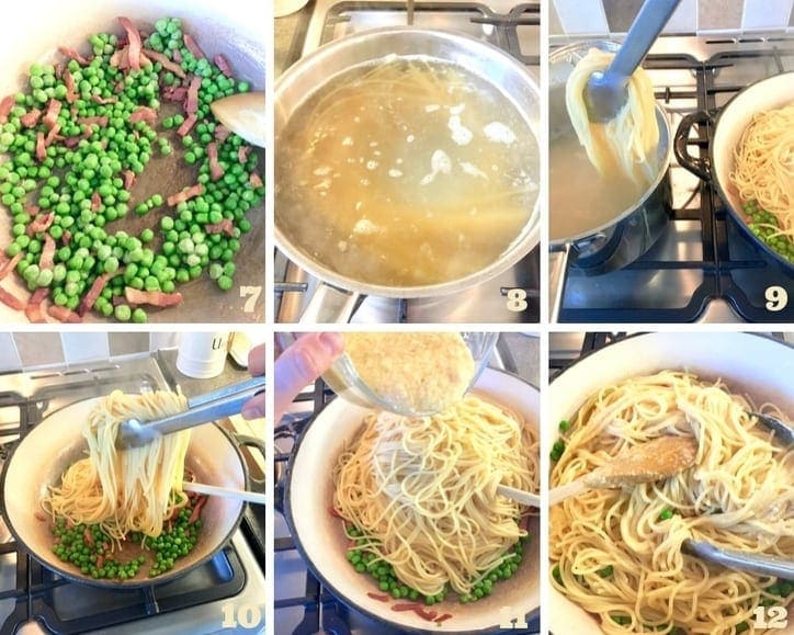 Spaghetti carbonara sauce preparation collage 2.